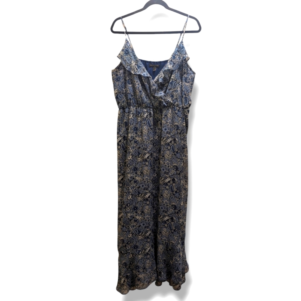 Banana Republic Factory Ruffle Wrap V-neck Blue & White Floral Midi Dress- L - Picture 3 of 14